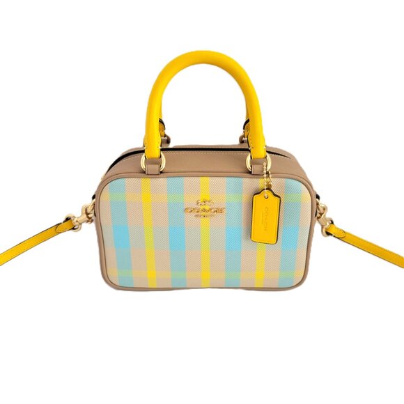 Coach CBI90 Satchel Crossbody Plaid Canvas Leather Bright Maize Small Handbag - Picture 2 of 7